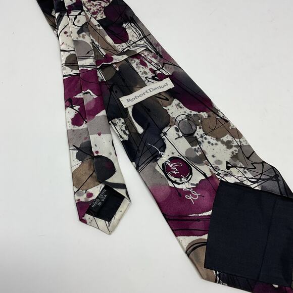 Vintage Robert Daskal Abstract ties 100% Silk Hand Painted Novelty Mens Art Tie - Picture 2 of 6